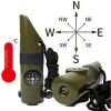 Multifunctional Compass; Whistle; Thermometer- Army Green